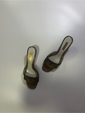 vintage ann marino brown beaded kitten heels